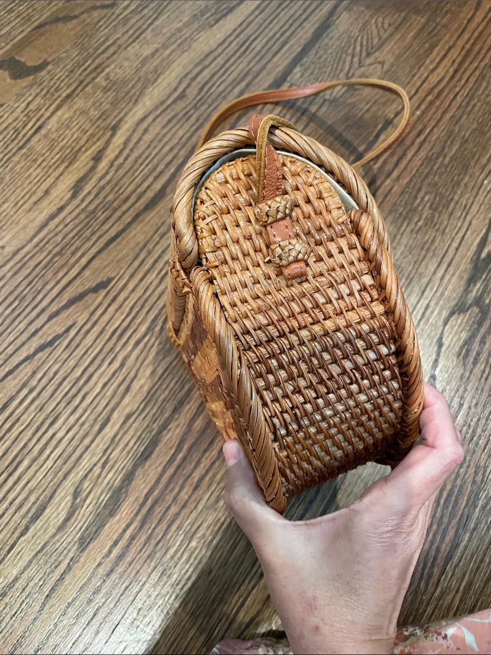 Woven Rattan Crossbody Bag - Brown